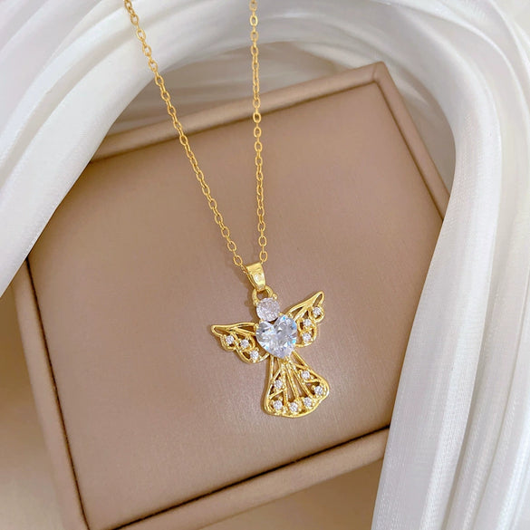 Stainless Steel Geometric Style Unisex Diamond Necklace With Copper Pendant