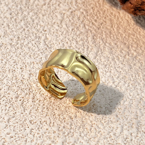 Stainless Steel Geometric Style Wide Finger Ring With Electroplating Treatment Niche Fashion Design Unisex
