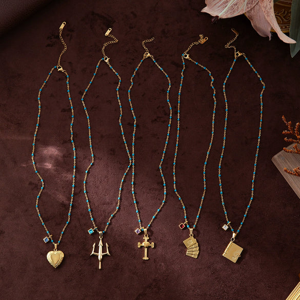 Stainless Steel Geometric Sun Moon Cross Pendant Necklace With Furnace Vacuum Plating 18K Gold Color