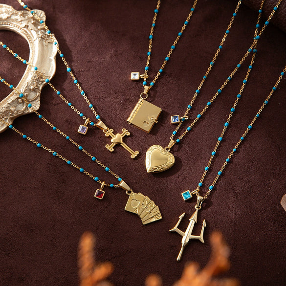 Stainless Steel Geometric Sun Moon Cross Pendant Necklace With Furnace Vacuum Plating 18K Gold Color