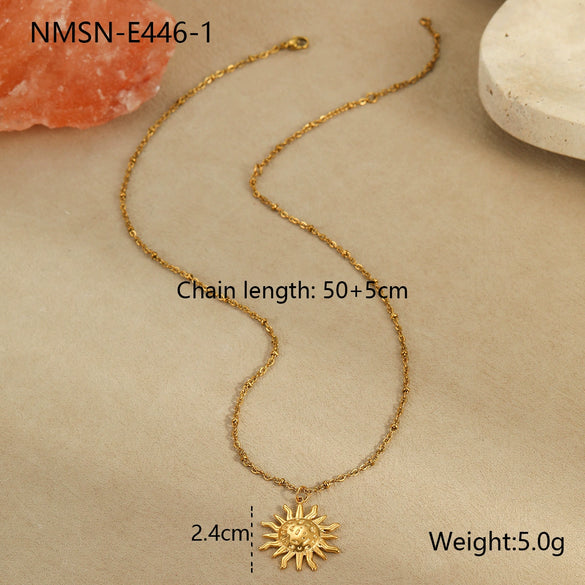Stainless Steel Geometric Sun Pendant Clavicle Chain Necklace Plated With 18K Gold Fashion Jewelry