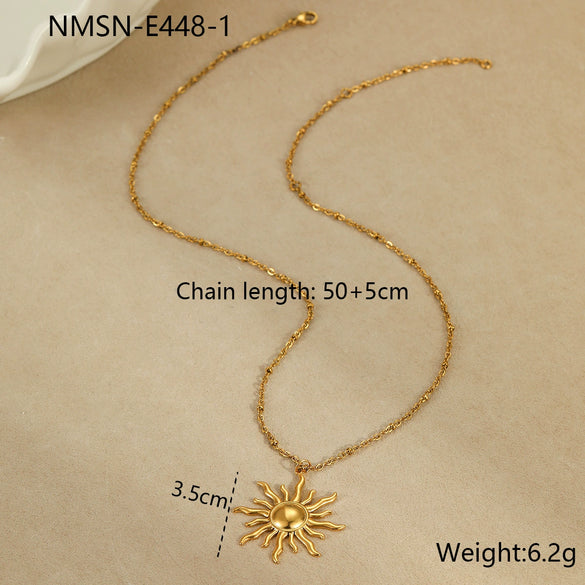 Stainless Steel Geometric Sun Pendant Clavicle Chain Necklace Plated With 18K Gold Fashion Jewelry