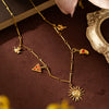 Stainless Steel Geometric Sun Pendant Necklace With Vacuum Plating 18K Gold Color