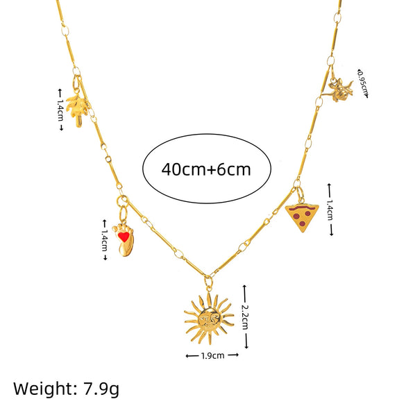 Stainless Steel Geometric Sun Pendant Necklace With Vacuum Plating 18K Gold Color