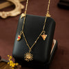 Stainless Steel Geometric Sun Pendant Necklace With Vacuum Plating 18K Gold Color