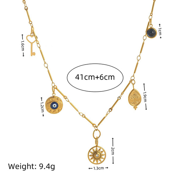 Stainless Steel Geometric Sun Wheel Lotus Pendant Necklace With Vacuum Electroplated 18K Gold Color Preservation