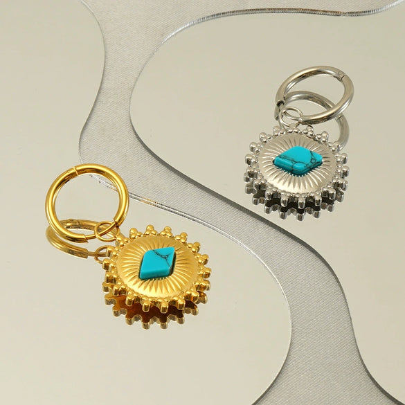 316L Stainless Steel Geometric Sunflower Earrings Electroplated For Women