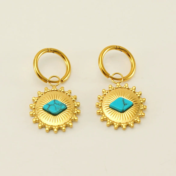 316L Stainless Steel Geometric Sunflower Earrings Electroplated For Women