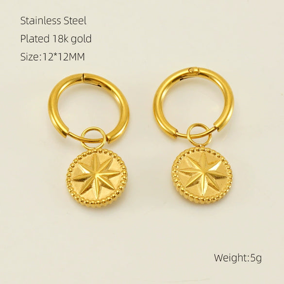 316L Stainless Steel Geometric Sunflower Earrings Electroplated For Women