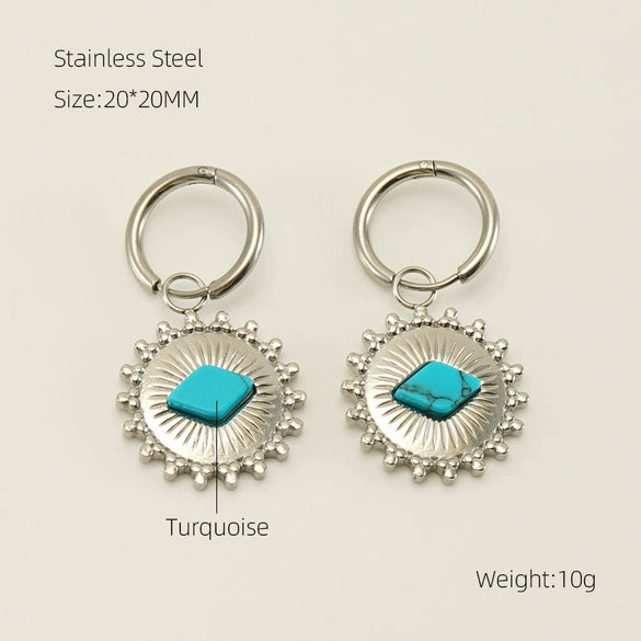 316L Stainless Steel Geometric Sunflower Earrings Electroplated For Women