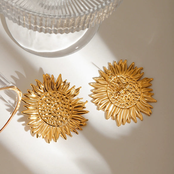 Stainless Steel Geometric Sunflower Earrings Jewelry With Electroplating And Original Design