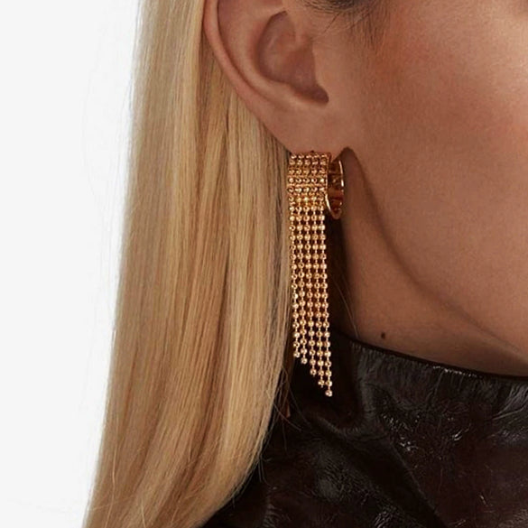 Stainless Steel Geometric Tassel Earrings For Women With Electroplating Treatment