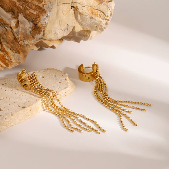 Stainless Steel Geometric Tassel Earrings For Women With Electroplating Treatment