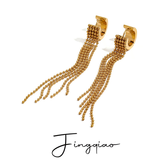 Stainless Steel Geometric Tassel Earrings For Women With Electroplating