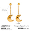 Stainless Steel Geometric Tassel Moon Pendant Earrings Electroplated For Women