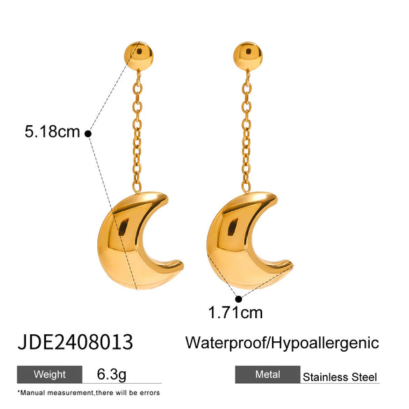 Stainless Steel Geometric Tassel Moon Pendant Earrings Electroplated For Women