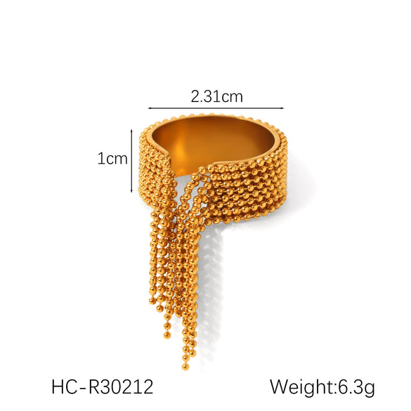Stainless Steel Geometric Tassel Open Ring For Women With Electroplating