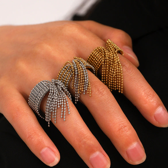 Stainless Steel Geometric Tassel Open Ring For Women With Electroplating