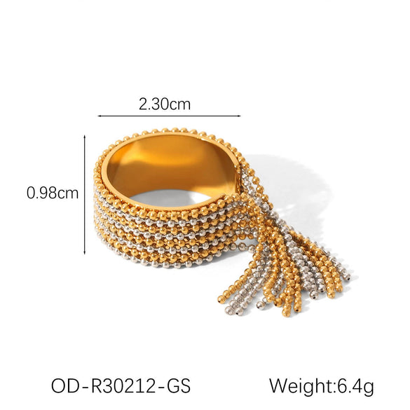 Stainless Steel Geometric Tassel Open Ring For Women With Electroplating