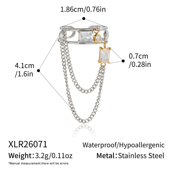 Stainless Steel Geometric Tassel Open Ring With Vacuum Electroplated Finish Unisex Retro Fashion Jewelry