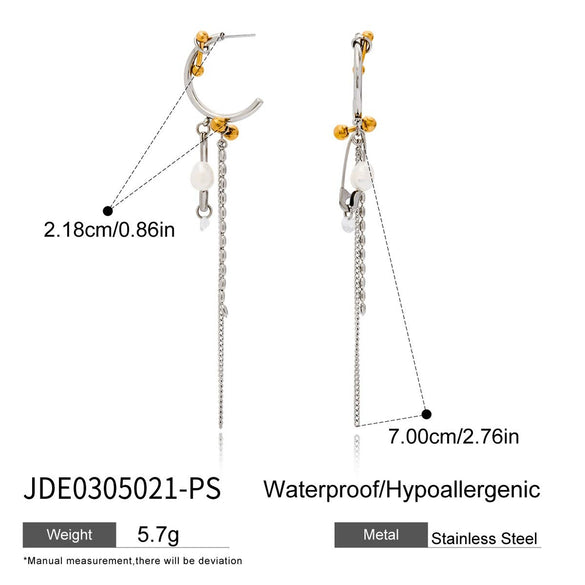 Stainless Steel Geometric Tassel Pearl Earrings Electroplated Women's Jewelry