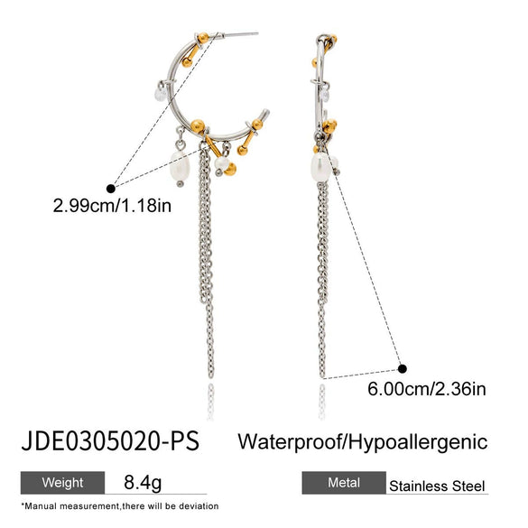 Stainless Steel Geometric Tassel Pearl Earrings Electroplated Women's Jewelry