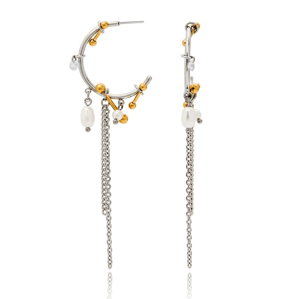 Stainless Steel Geometric Tassel Pearl Earrings Electroplated Women's Jewelry