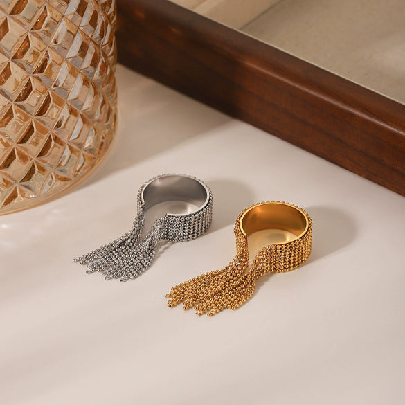 Stainless Steel Geometric Tassel Ring For Women