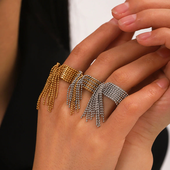 Stainless Steel Geometric Tassel Ring For Women