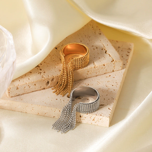 Stainless Steel Geometric Tassel Ring For Women
