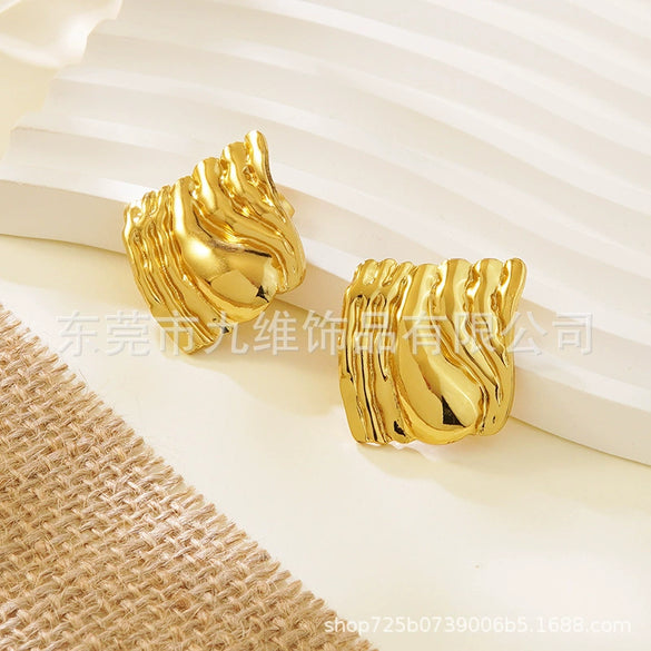 Stainless Steel Geometric Texture Electroplated Women's Earrings