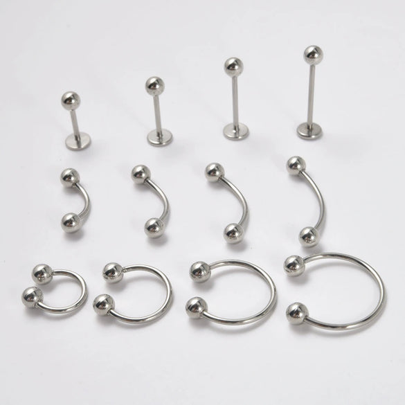 Stainless Steel Geometric Thin Rod Earrings And Horseshoe Lip Ring And Tshaped Lip Nail With Electroplating Treatment