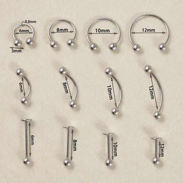 Stainless Steel Geometric Thin Rod Earrings And Horseshoe Lip Ring And Tshaped Lip Nail With Electroplating Treatment