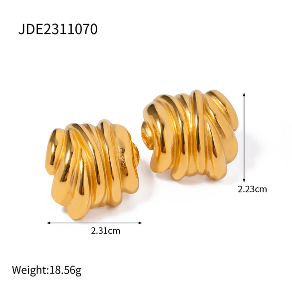 Stainless Steel Geometric Thread Wave Strip Earrings With 18K Gold Non Fading Electroplating For Women