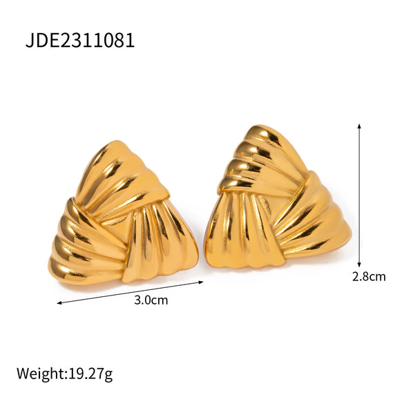 Stainless Steel Geometric Thread Wave Strip Earrings With 18K Gold Non Fading Electroplating For Women