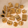 Stainless Steel Geometric Thread Wave Strip Earrings With 18K Gold Non Fading Electroplating For Women