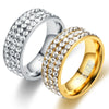 Stainless Steel Geometric Three Row Crystal Ring Classic Fashion Band For Unisex Couples