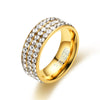 Stainless Steel Geometric Three Row Crystal Ring Classic Fashion Band For Unisex Couples