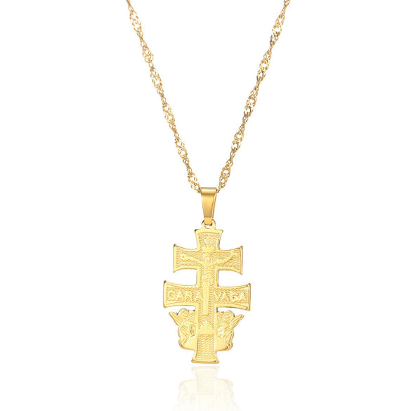 Stainless Steel Geometric Tree Of Life Cross Pendant Necklace Electroplating Jewelry Unisex