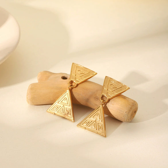 Stainless Steel Geometric Triangle Earrings For Women With Electroplating Treatment