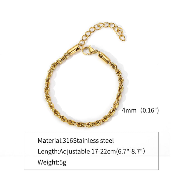 Stainless Steel Geometric Twist Chain Necklace And Bracelet Electroplated