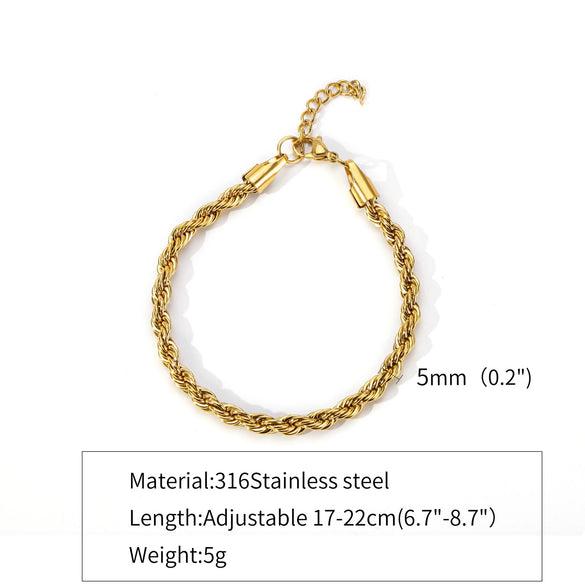 Stainless Steel Geometric Twist Chain Necklace And Bracelet Electroplated