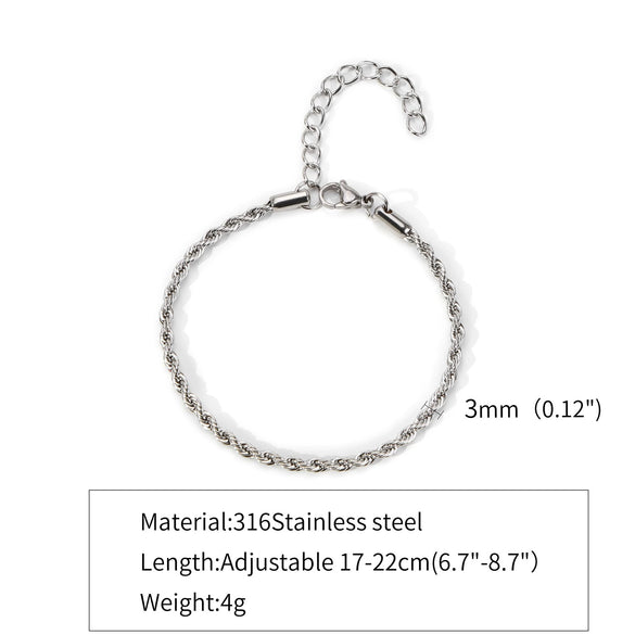 Stainless Steel Geometric Twist Chain Necklace And Bracelet Electroplated
