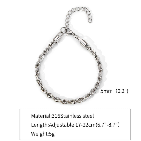 Stainless Steel Geometric Twist Chain Necklace And Bracelet Electroplated