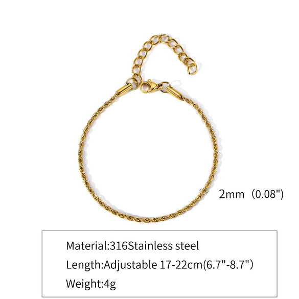 Stainless Steel Geometric Twist Chain Necklace And Bracelet Electroplated