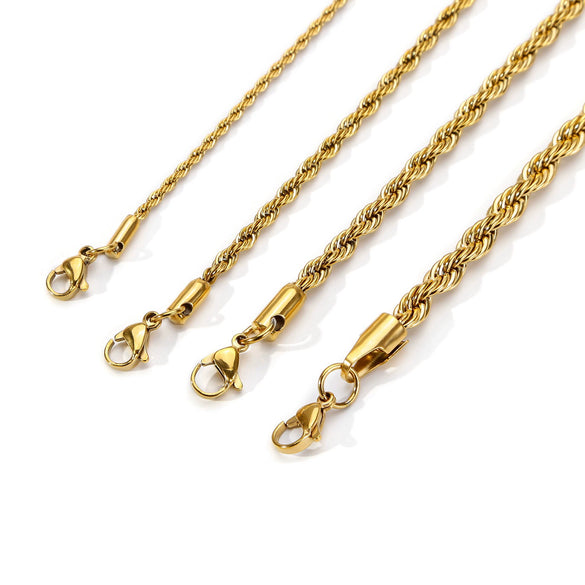 Stainless Steel Geometric Twist Chain Necklace And Bracelet Electroplated