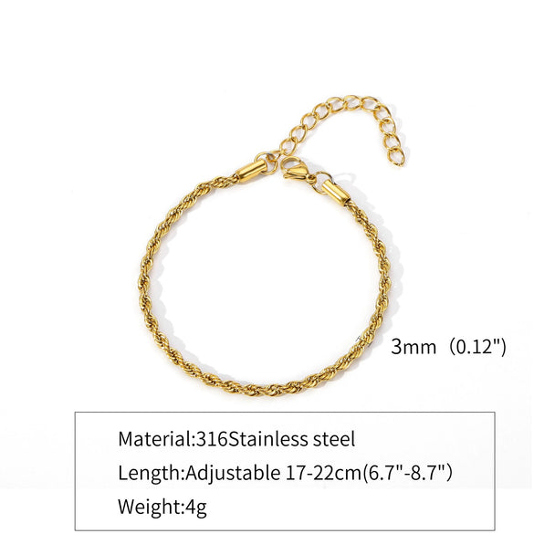 Stainless Steel Geometric Twist Chain Necklace And Bracelet Electroplated