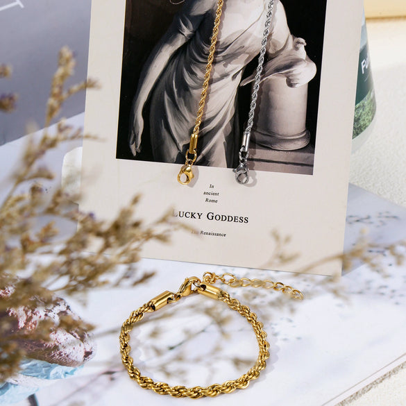 Stainless Steel Geometric Twist Chain Necklace And Bracelet Electroplated