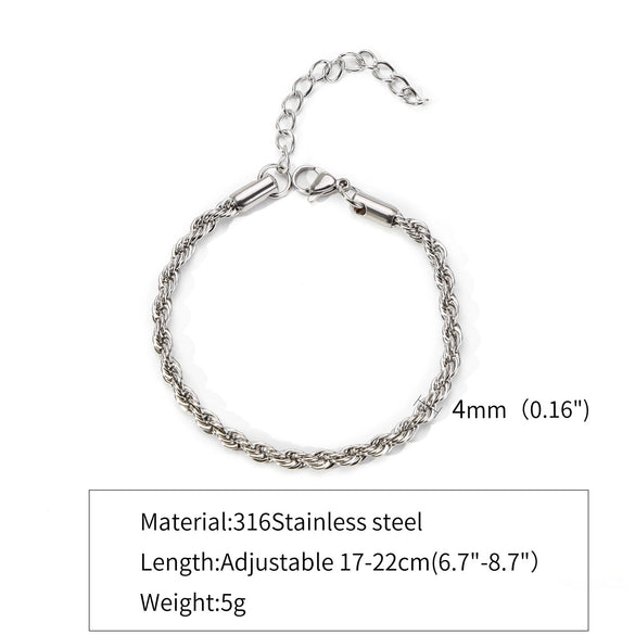 Stainless Steel Geometric Twist Chain Necklace And Bracelet Electroplated