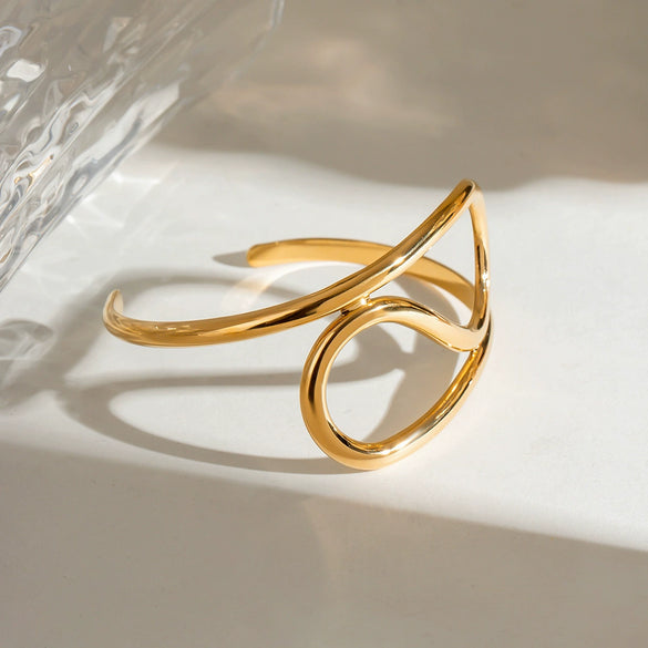 Stainless Steel Geometric Twisted Open Bracelet With Electroplating Treatment Simple Design